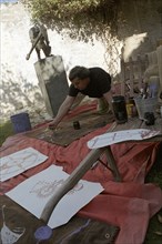 Artist Richard Texier at home on the Ile de Ré in July 2002