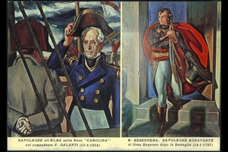 Napoléon Bonaparte sur le navire "Carolina" près de l'Ile d'Elbe et au rapport après une bataille.