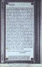 Letter in bronze block capitals sent by Napoleon I to senators.