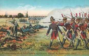 Execution of 11 Prussian officers of Major Ferdinand Von Schill having fought against Napoleon I's army.
Wesel, 16th September 1809