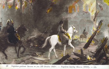 Napoléon 1er quittant Moscou incendiée.
Campagne de Russie.
19 octobre 1812
