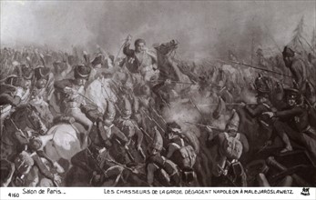 Campagne de Russie : les chasseurs de la garde dégagent Napoléon à Malejaroslawetz.
1812