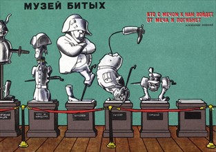 Russian satirical drawing : "le musée des éclopés". ("The museum of the injured.")