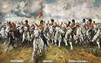 The charge of the Royal Scots Greys during the Battle of Waterloo.