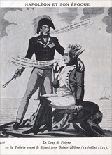 Estampe satirique sur Napoléon 1er : toilette avant le départ pour Sainte-Hélène.