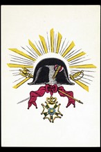 Napoléon 1er : tricorne, croix de la légion d'honneur et soleil.