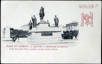 Statues of Napoleon I and his brothers in Ajaccio, place du Diamant.