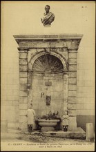 Fountain and bust of the painter Prud'Hon, in Cluny.