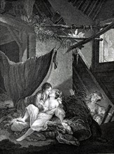 Engraving by Baudoin, Intimate scene