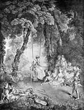 Engraving by Watteau, Gallant scene