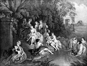 Gravure de Watteau, Scène galante