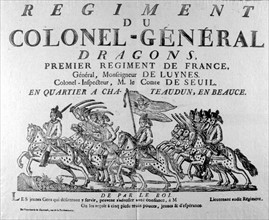 Armée, publicité du XVIIe siècle pour enrôlement dans un régiment