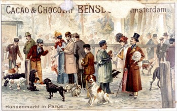 Paris dog market in the late 19th century, illustrations