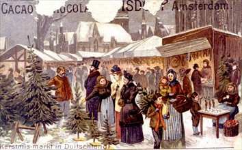 Allemagne, marché de Noël à la fin de la fin du XIXe siècle, illustration