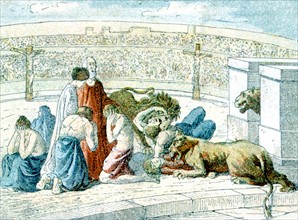 Christians being fed to the animals, illustrations
