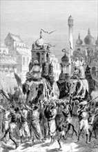 Fête du Moharum, à Bhopal: la procession des Tadzias