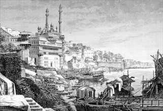 Le Ghat de Madoray et la mosquée d'Aurangzep, à Bénarès