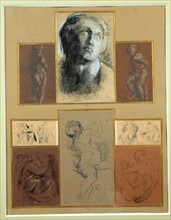 Studies of faces and nudes by Jean-Baptiste Carpeaux