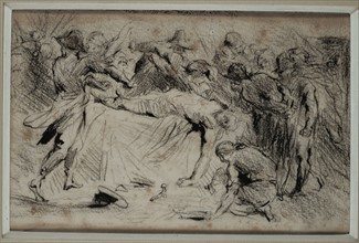 Suicide attempt by  Robespierre, drawing by Jean-Baptiste Carpeaux