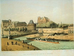 Vue du château et du pont de la Rotonde, lithographie de Asselineau