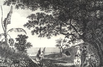 Travels of James COOK, funeral ceremony, engraving by William Hodges