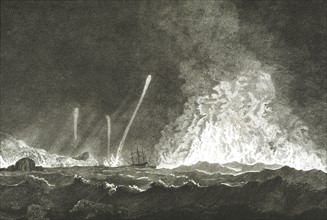 Voyage de James COOK, paysage de mer, gravure de William Hodges