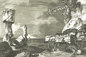 Journey of James COOK, easter Island, engraving by William Hodges