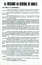 Tract : Message of General de Gaulle to Algiers -