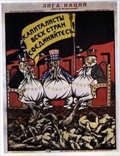 Affiche politique de Victor Deni , "La Ligue des Nations"