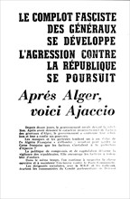 Tract du Parti communiste français au moment du coup d'état des généraux
