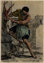 Street trades in Bologna in the 17th century, man removing an animal skin
