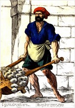Street trades in Bologna, Italy in the 17th century, onion vendor
