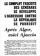 Tract du Parti communiste français après le complot des généraux