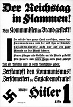 Affiche de propagande appelant à voter pour Hitler après l'incendie du Reichstag