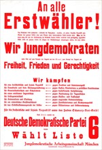 Affiche électorale de propagande, s'adressant à la jeunesse, du D.D.P, Parti démocratique allemand