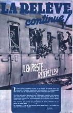 Affiche de propagande pour le travail volontaire en Allemagne et la relève des prisonniers français.