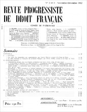 Page 1 des N° 2 & 3 de la "Revue progressiste de droit français"