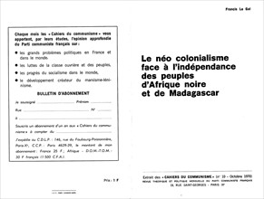 Revue du Parti communiste français. "Le néo colonialisme face à l'indépendance des peuples d'Afrique noire et de Madagascar"