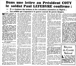 Article dans le journal "La Défense" concernant Paul Lefebvre, soldat insoumis