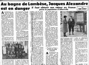 Article dans le journal "La Défense" concernant Jacques Alexandre, soldats insoumis