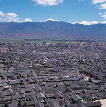 Vue aérienne de toits en ardoise, Chine