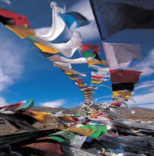 Drapeaux de prière, Tibet, Chine