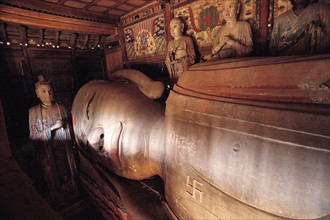 Zhangye: le Bouddha couché du temple de Dafo Temple,  Gansu
