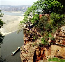 Plank road on the cliff of Leshan hill, Sichuan, China