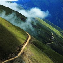 The winding road on the Mount Balang,Sichuan Province,China