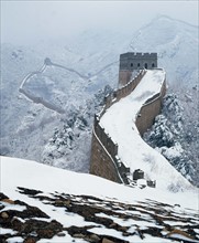 The Badaling section of the Great Wall is covered by heavy snow,Beijing,China