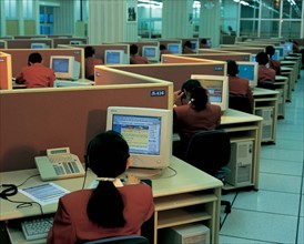 An office of a networks communication customer service center in China