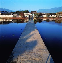 The stone bridge over Nanhu Lake of Hongcun Village, Yixian County,Anhui Province,China