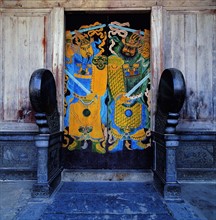 The traditional folk art of Chinese Door Gods who are said to be protecting the residence on a gate of Yixian County,Anhui Province,China