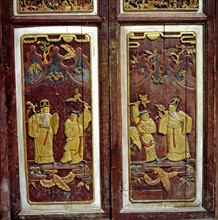 the traditional wood carving art on the door,Yixian County,Anhui Province,China